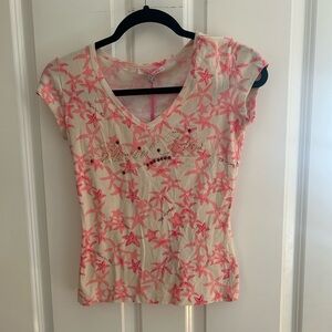 Blugirl Folies Pink and Cream Starfish Short Sleeve Top